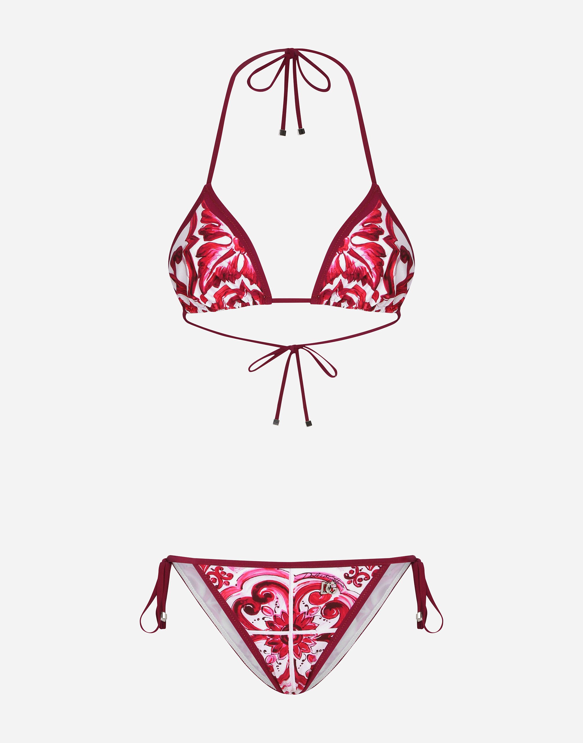 Dolce & Gabbana Bikini a triangolo stampa maiolica Bianco BB7287AW576