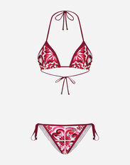 Dolce & Gabbana Majolica print triangle bikini White O9A73JFUGA2