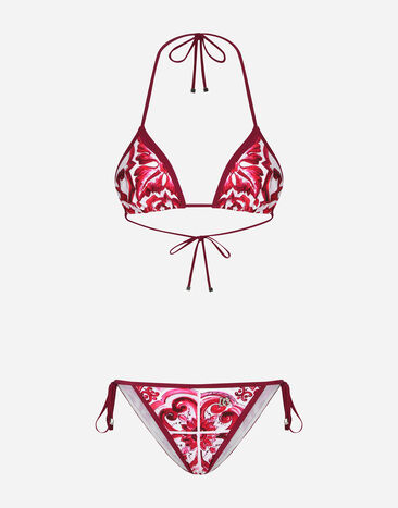 Dolce&Gabbana Majolica print triangle bikini White GY6IETFUFJR