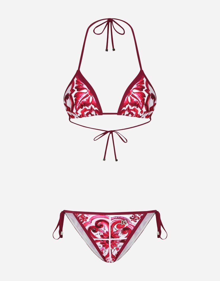 Dolce & Gabbana Bikini triangle à imprimé majoliques Multicolore O8A02JONO19