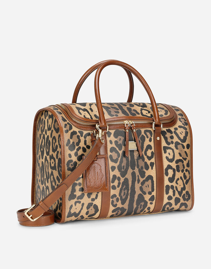 Dolce & Gabbana Small pet carrier bag in leopard-print Crespo with branded plate Multicolor BB3014AW384