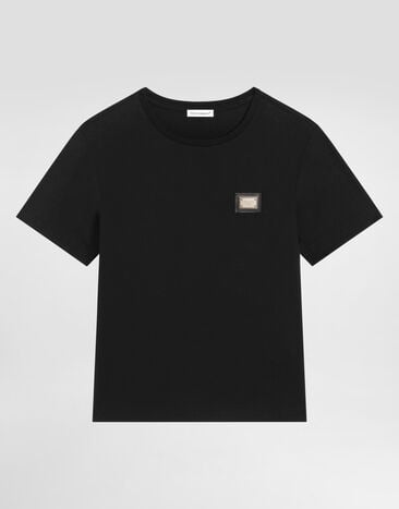 Dolce & Gabbana Jersey t-shirt with logo plate Black L4JT7TG7P1T