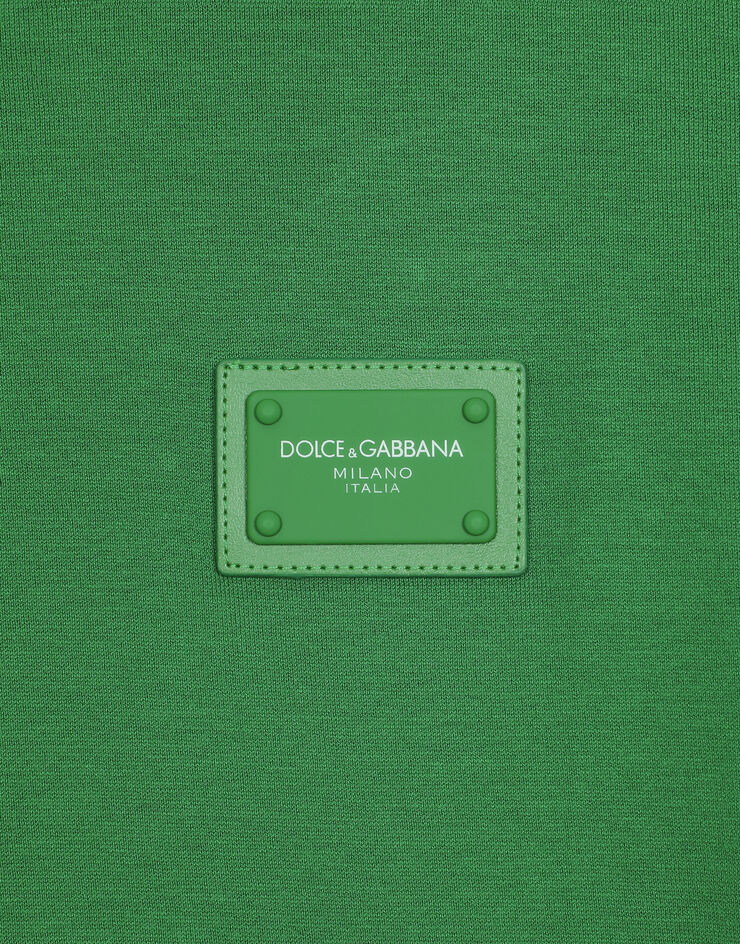 Dolce & Gabbana T-shirt cotone con placca logata Verde G8KJ9TFU7EQ
