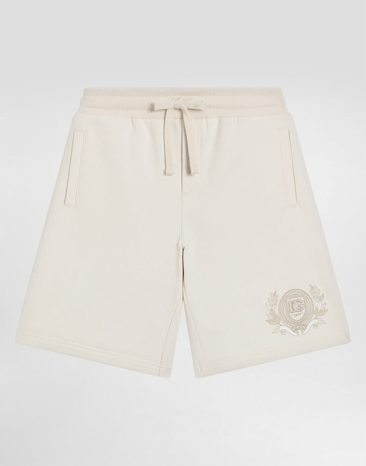 Dolce & Gabbana Fleece shorts with DG logo Cream L4JQR4G7O5B
