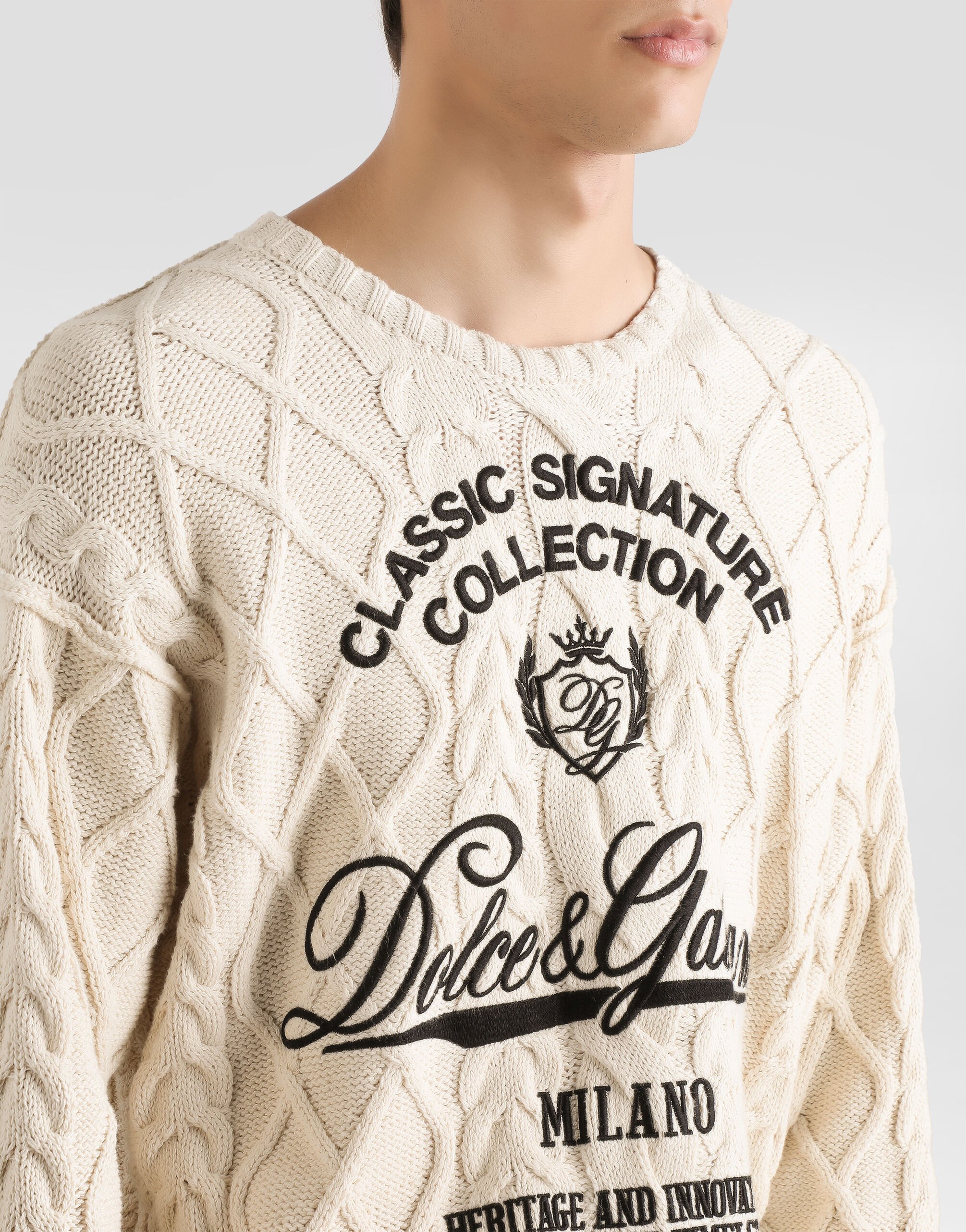Pullover with interwoven pattern in Beige for Men | Dolce&Gabbana® US