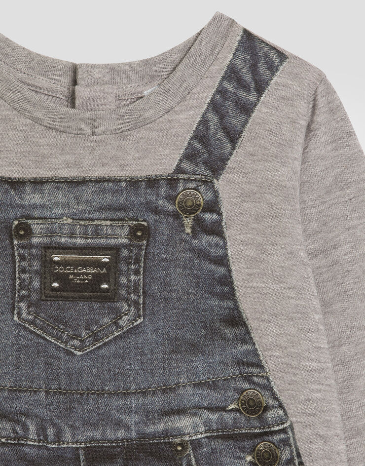 Dolce & Gabbana Jersey romper with denim-effect print Multicolor L1JOCIG7PVE