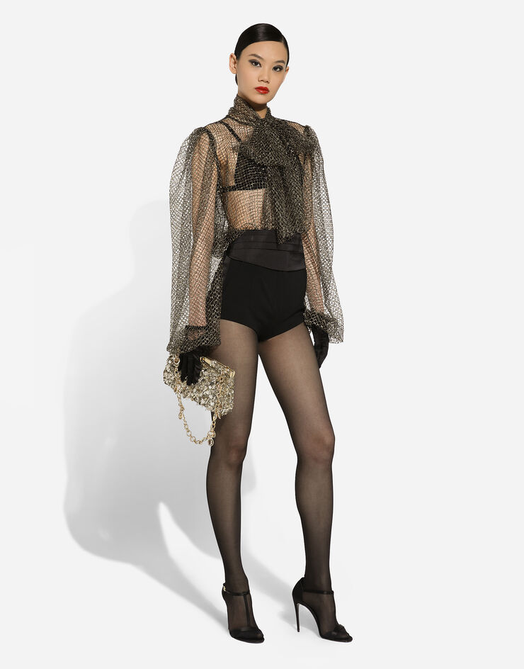 Dolce & Gabbana Blouse en mesh avec nœud sur le col Doré F7AH8TFLOAV