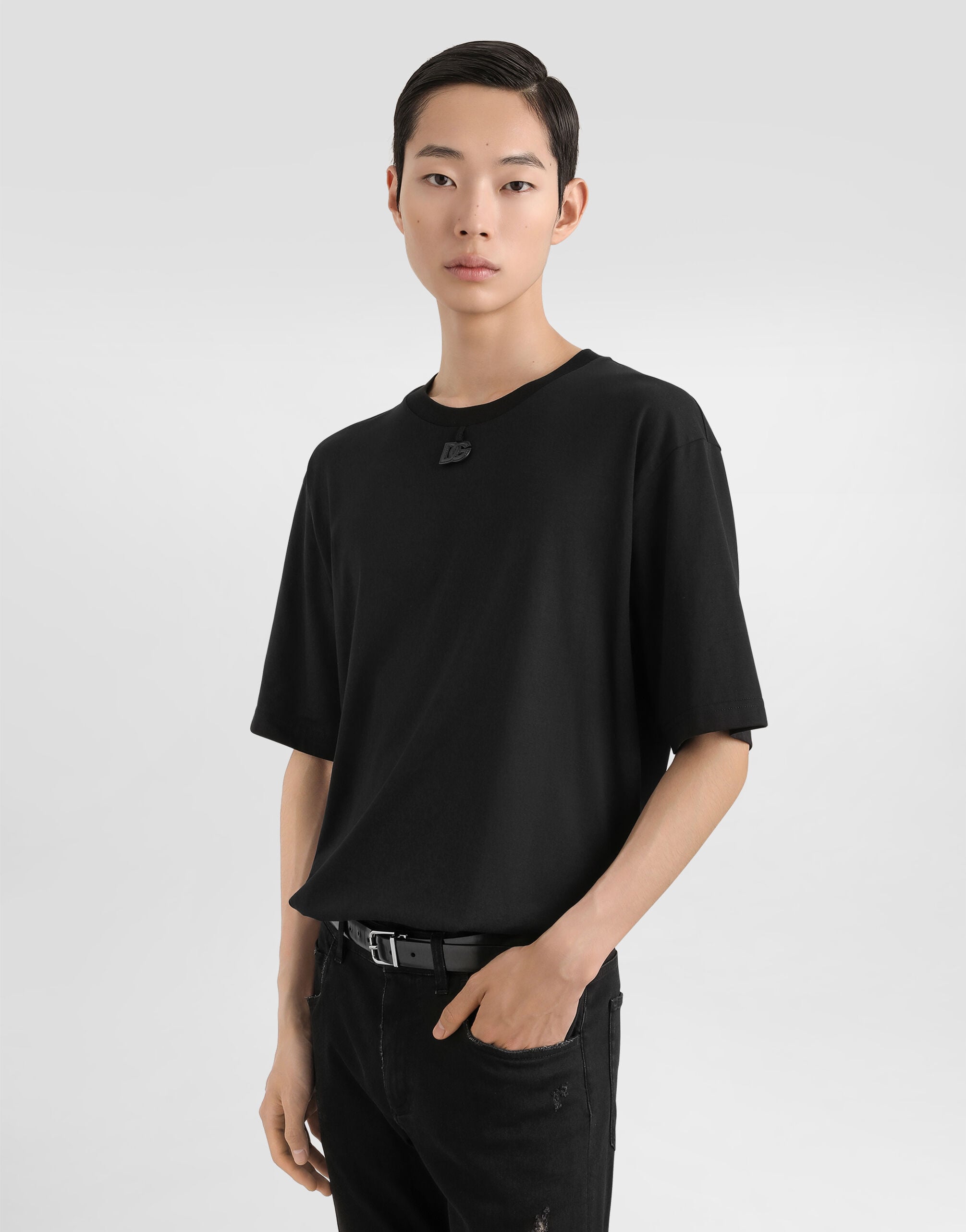 Blackのメンズ パッチ コットン Tシャツ | Dolce&Gabbana®