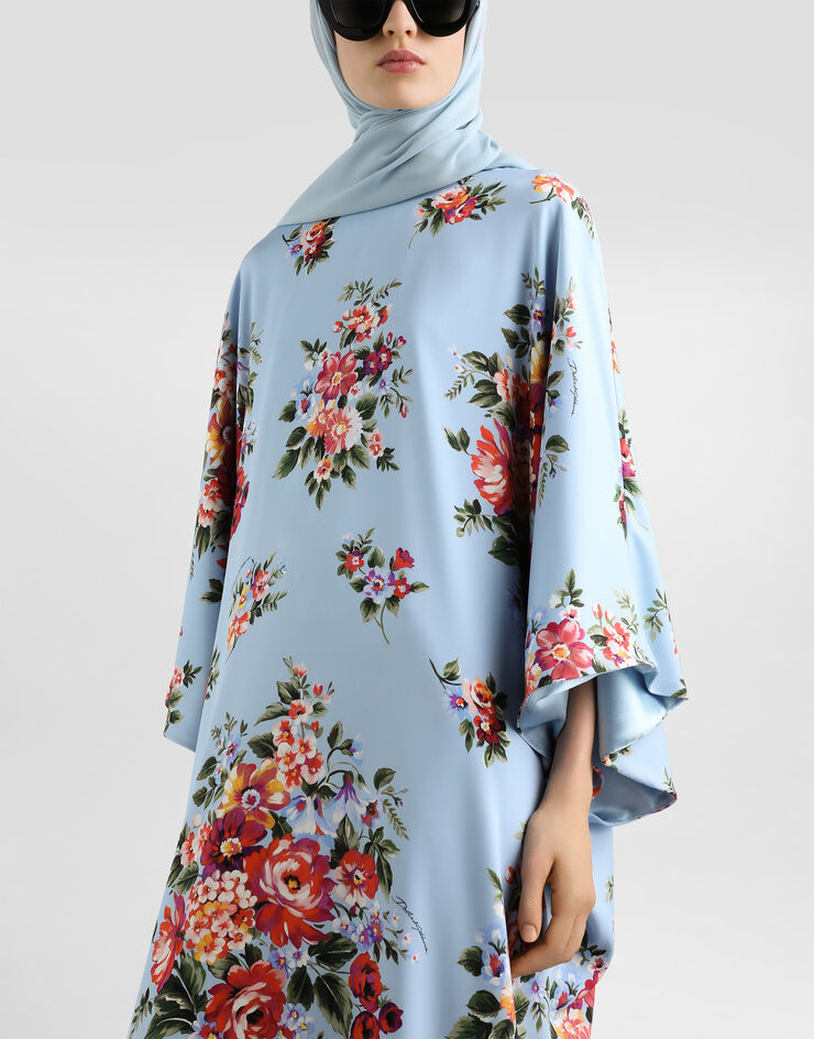 Dolce & Gabbana Flower bouquet-print long charmeuse dress Multicolor F610QTFSA8P