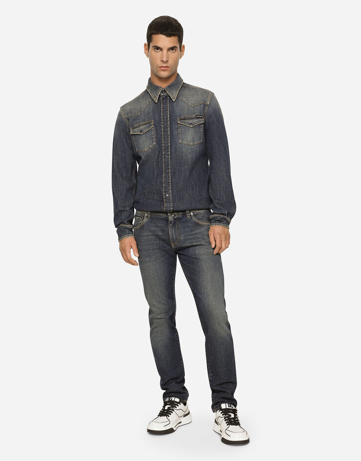 Dolce & Gabbana Light blue wash stretch denim shirt Mehrfarbig G5JC8DG8GW9