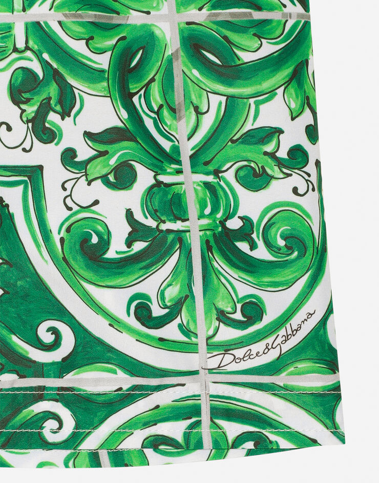 Dolce & Gabbana Nylon swim trunks with green majolica print Print L4J818ON01D