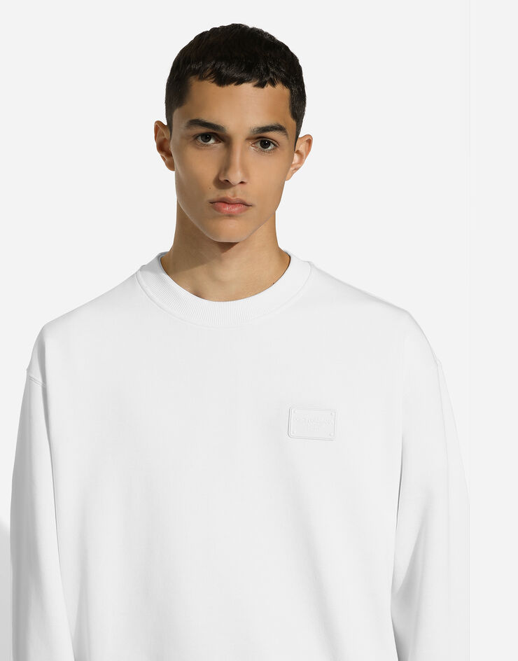 Dolce & Gabbana Sweatshirt aus Jersey mit DG-Logoplakette Weiss G9AHSTG7NTZ