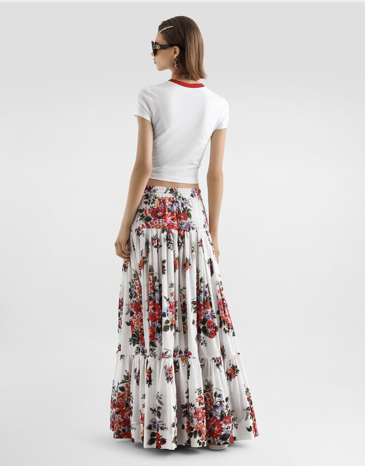 Dolce & Gabbana Flower bouquet-print poplin long skirt Multicolor F4DC6THS5UU