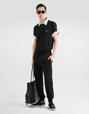Dolce & Gabbana Cotton t-shirt with logo plate Black G8PV1TG7Q1Q
