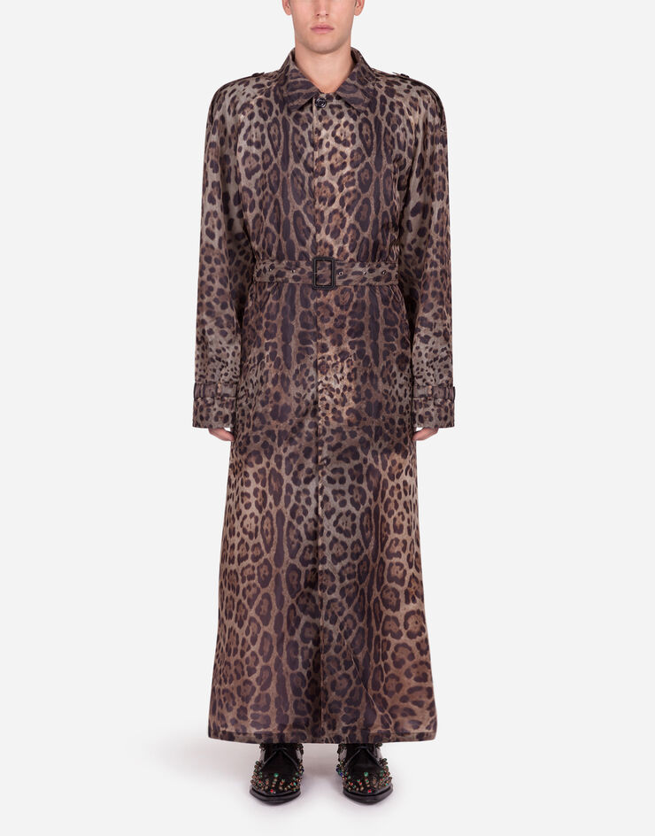 Dolce & Gabbana Single-breasted trench jacket in nylon with leopard print ESTAMPADO ANIMAL G016QTHSM3B