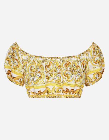 Dolce & Gabbana Top corto en popelina de algodón con estampado Maiolica Imprima F6AEITHH5A1