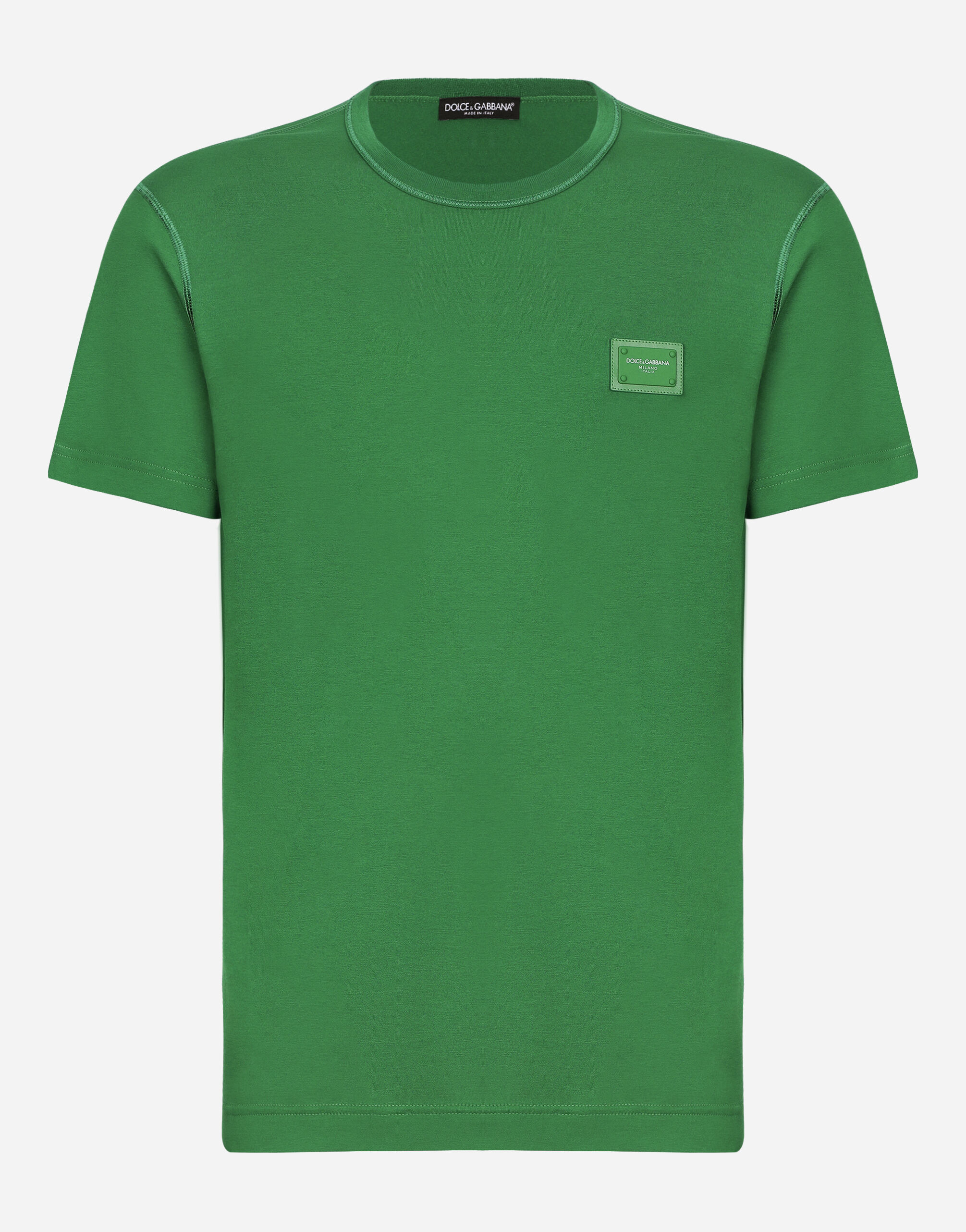 Cotton t shirt with logoed plaque in GREEN for for Men