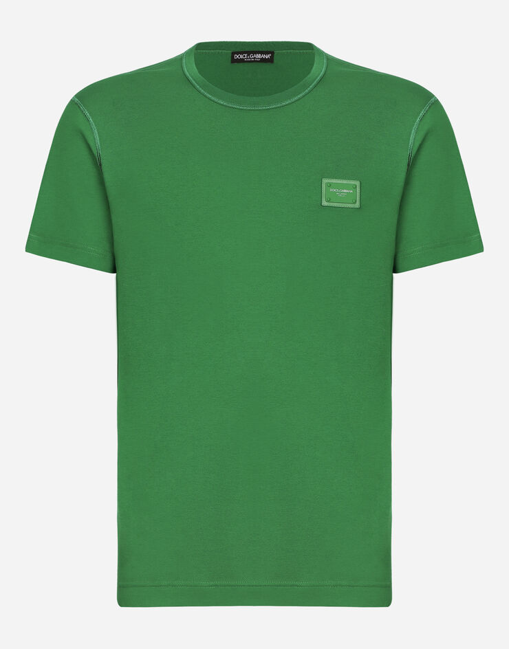 Dolce & Gabbana Cotton t-shirt with logoed plaque Green G8KJ9TFU7EQ