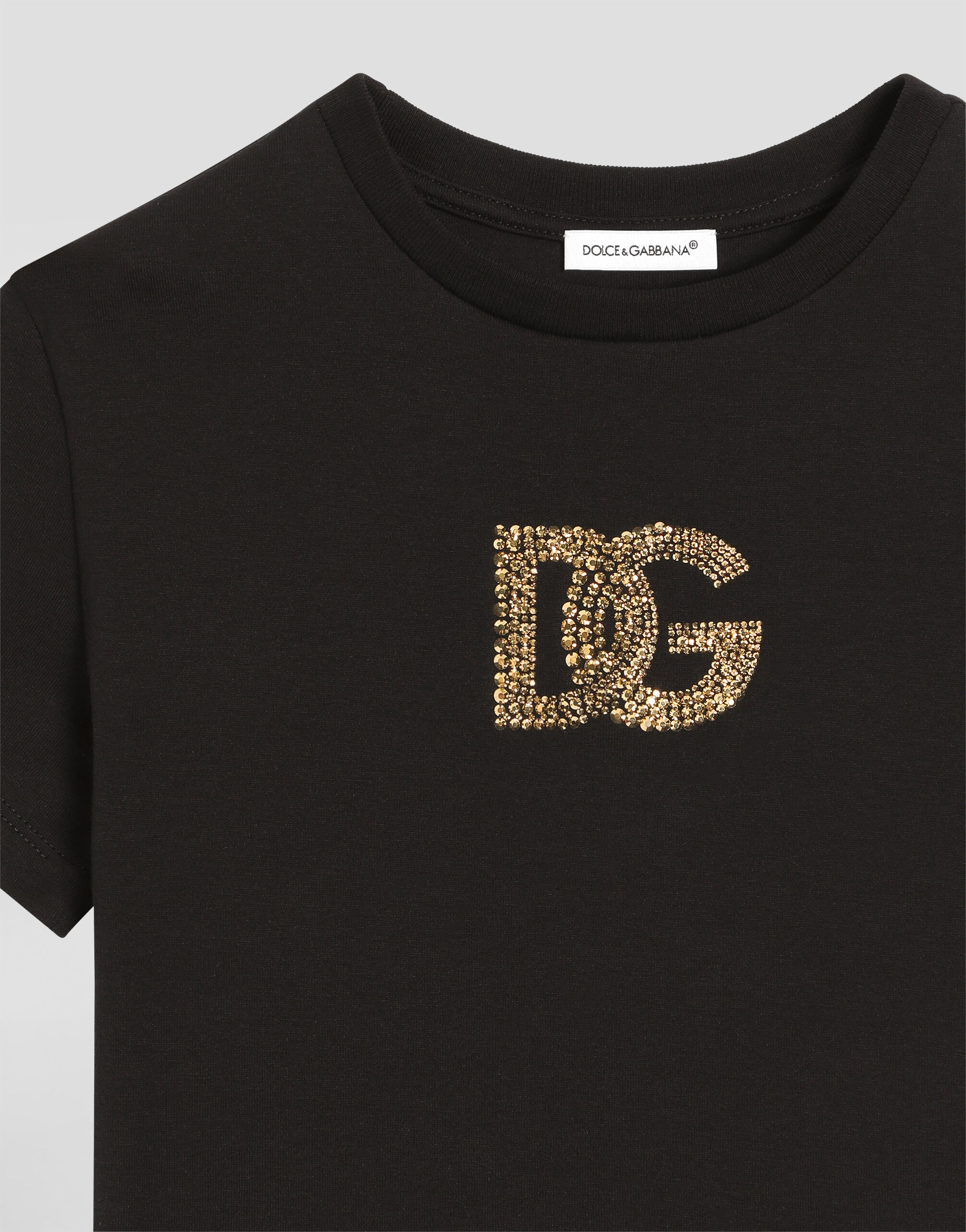Jersey t-shirt with rhinestones and dg logo in Black for Girls