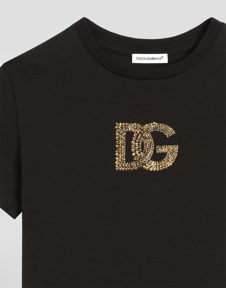 Dolce & Gabbana T-shirt in jersey con logo DG in termostrass Dolce & Gabbana T-shirt in jersey con logo DG in termostrass Nero L5JTOXG7PMB