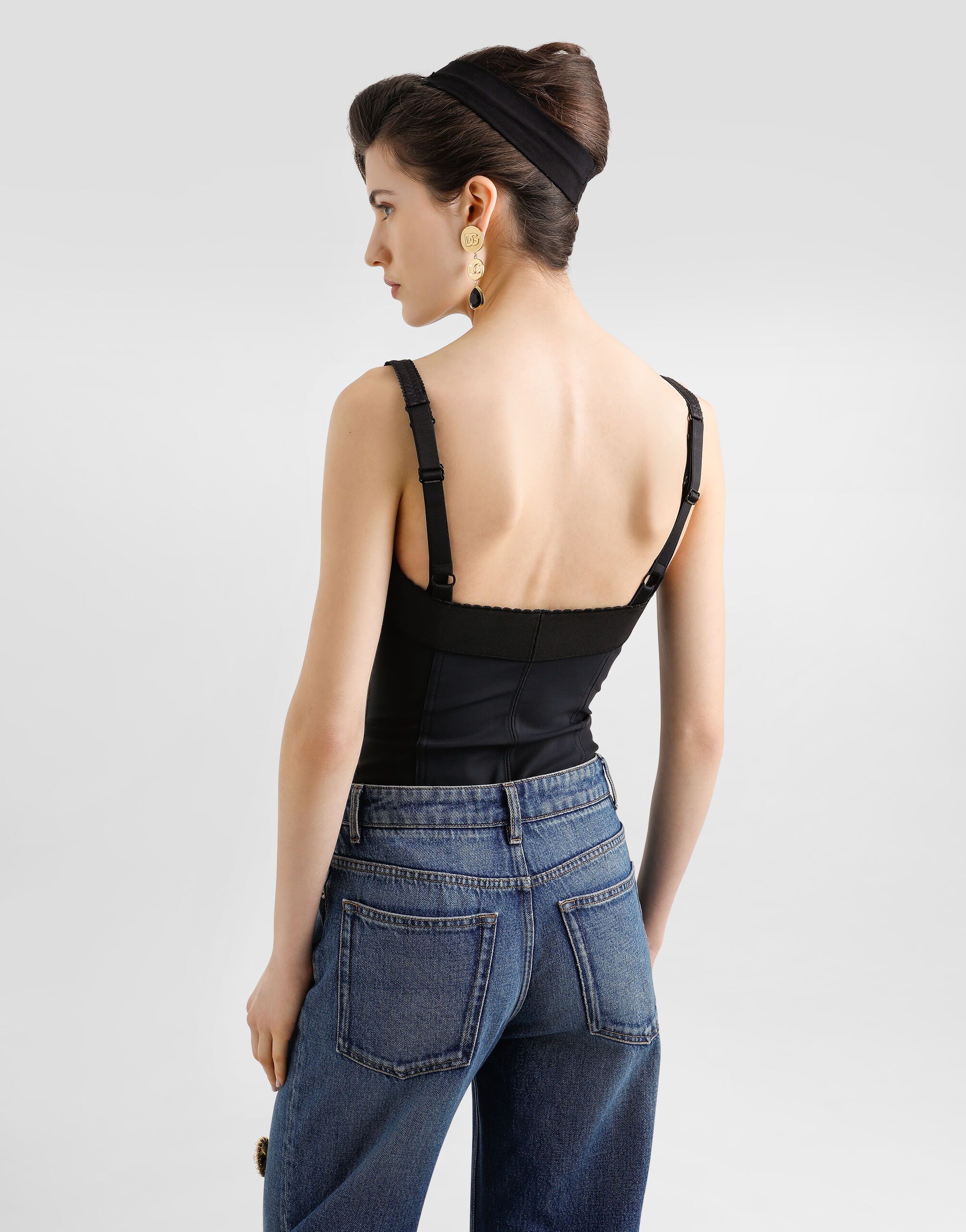 Elastic satin bustier top in Black for Women | Dolce&Gabbana® US