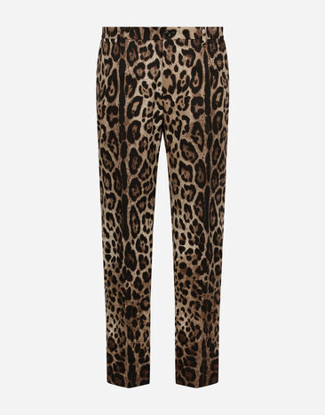 Dolce & Gabbana Cotton stretch pants with leopard print Black GVCRATIS1RF