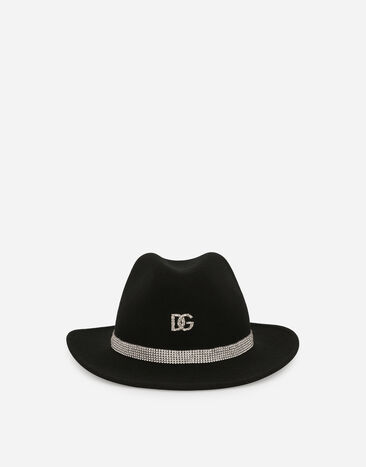 Dolce&Gabbana Sombrero fedora con cinta de strass y logotipo DG Noir FH642ZGDBKL