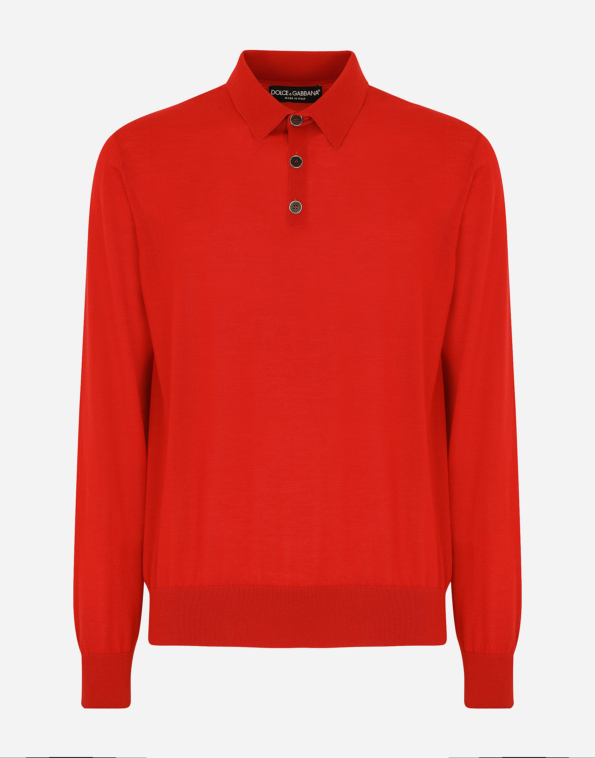 Long sleeved cashmere polo shirt in RED for Men Dolce Gabbana