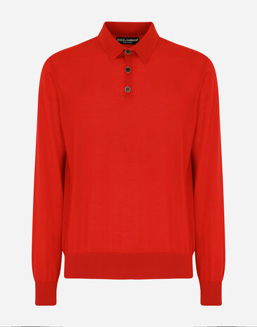 Dolce & Gabbana Pull style polo à manches longues en cachemire Rouge GX831TJAWTY