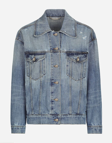 Dolce & Gabbana Denim jacket with branded plate Print F5Q20THS5NK