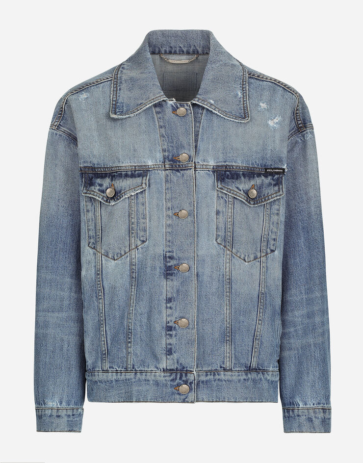 Dolce & Gabbana Blouson en denim avec plaquette à logo Bleu F9R74DG8KT0