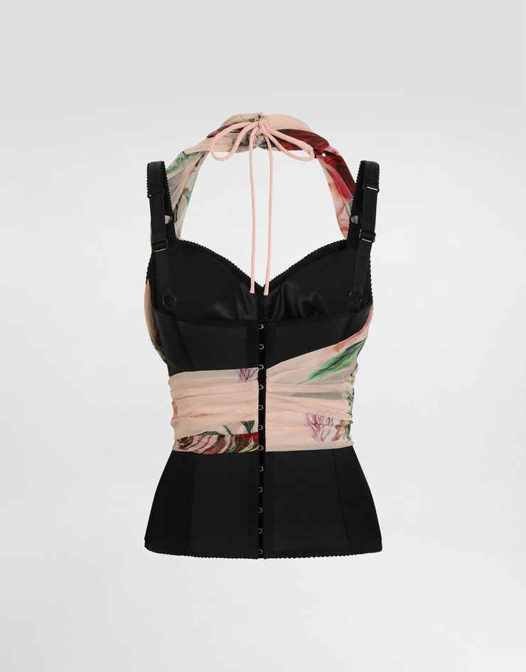 Dolce & Gabbana Marquisette and chiffon corset top with floral print Print F7AX7TIS1Y7