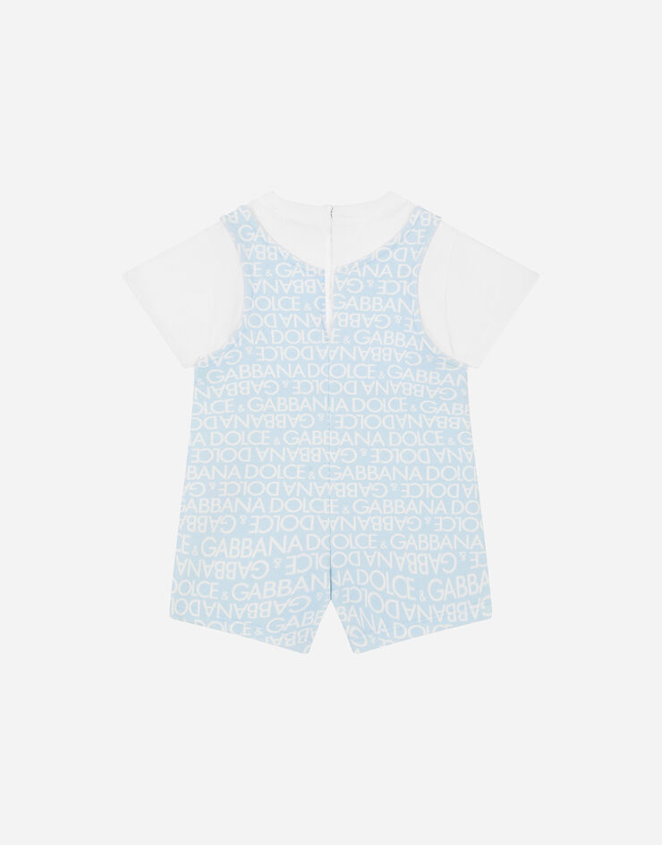 DolceGabbanaSpa Short-sleeved jersey romper suit with all-over logo print and patch Multicolor L1JO6KG7KR9