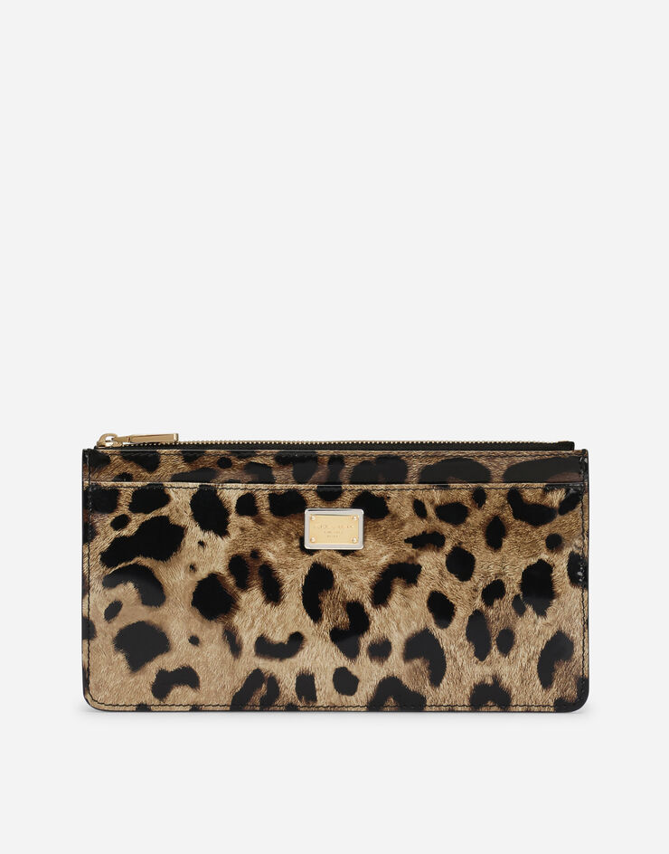 Dolce & Gabbana Tarjetero grande con cremallera en piel de becerro brillante con estampado de leopardo Estampado Animalier BI1265AM568
