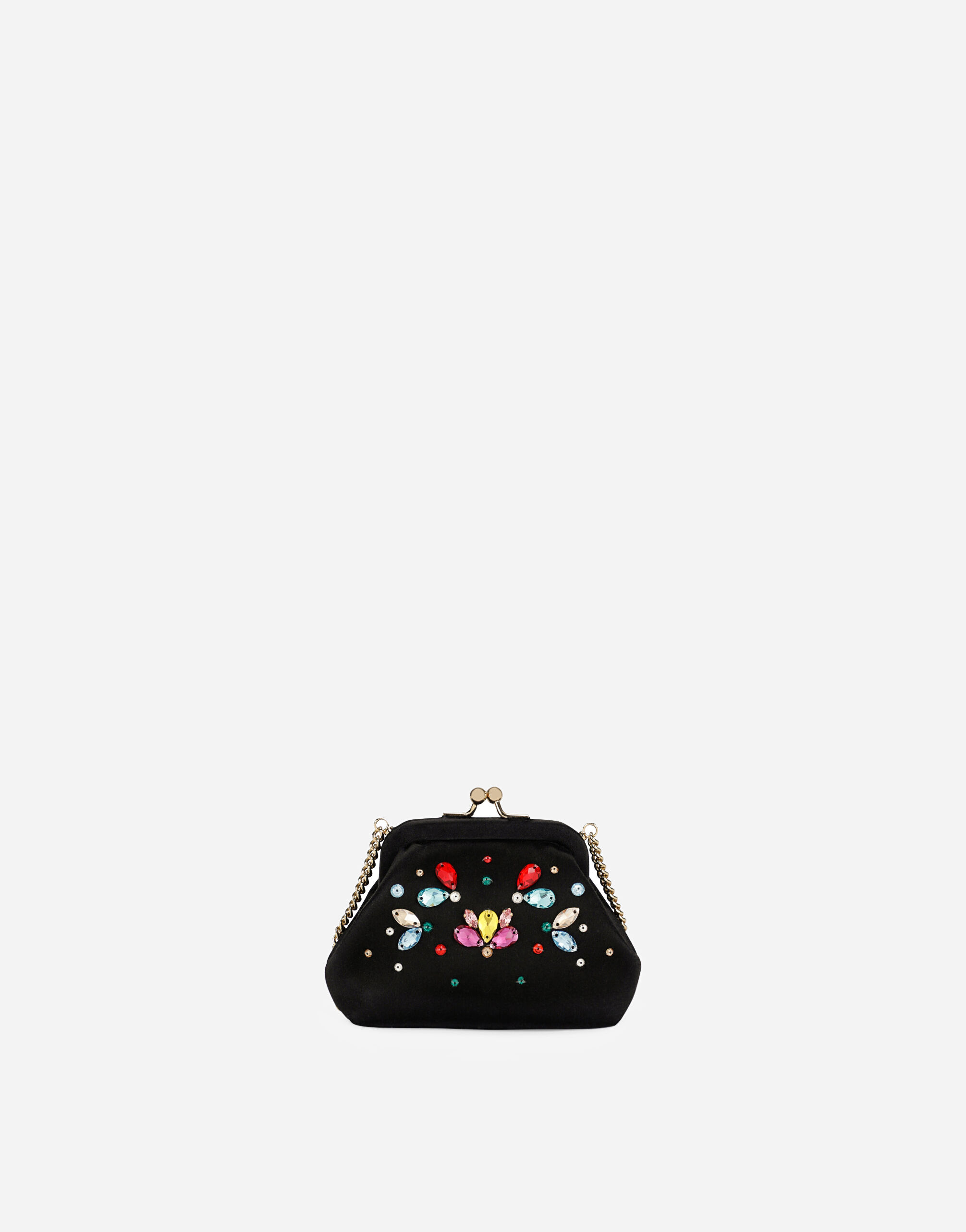 Dolce & Gabbana Satin shoulder bag with multi-colored crystals Black D10935AO975