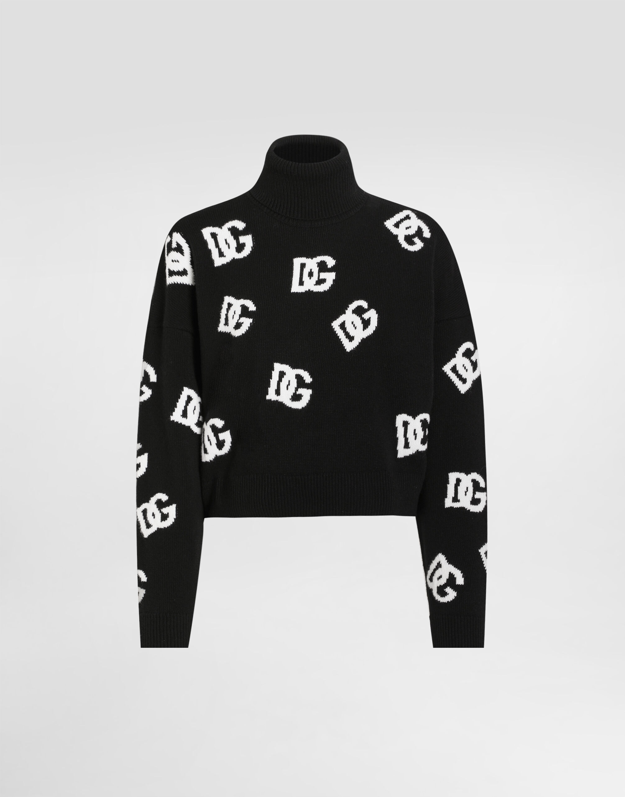 Cropped wool sweater with DG logo inlay in Print for Women