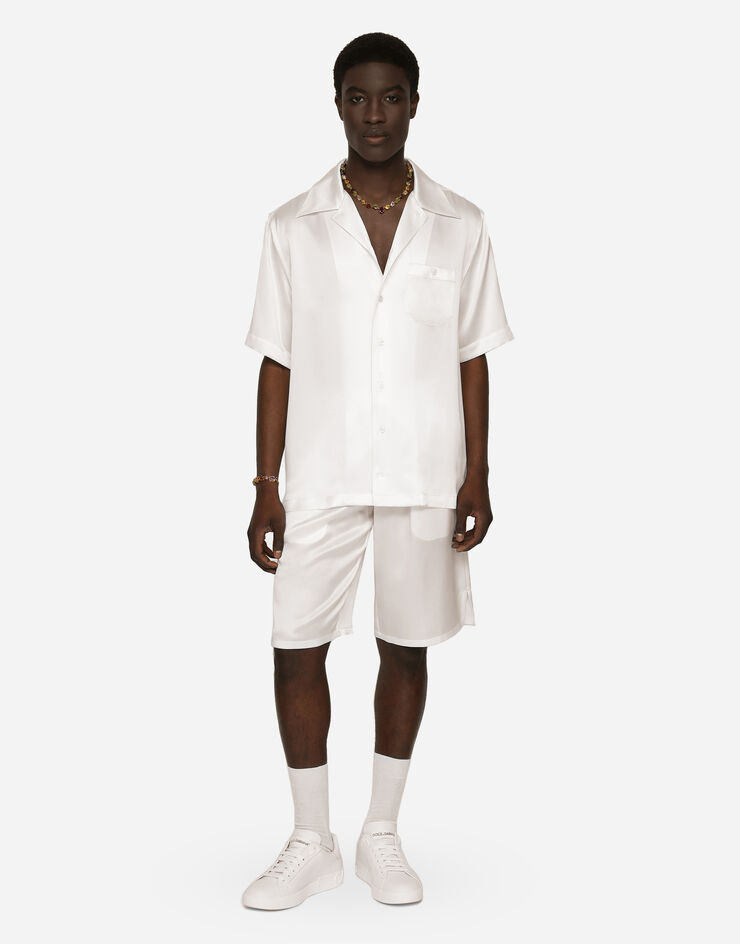 Dolce & Gabbana Silk satin Hawaiian shirt with metal DG logo White I5956MFU1AU