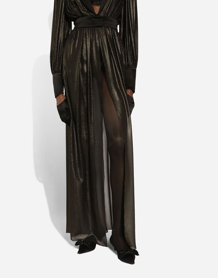 Dolce & Gabbana Long foiled silk georgette tuxedo dress Gold F6JRJTFU1Y1