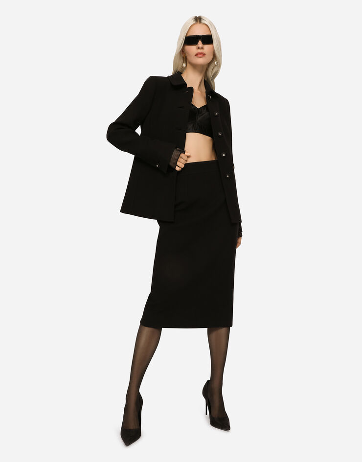 Dolce & Gabbana Woolen calf-length skirt Black F4CJGTFUBFX