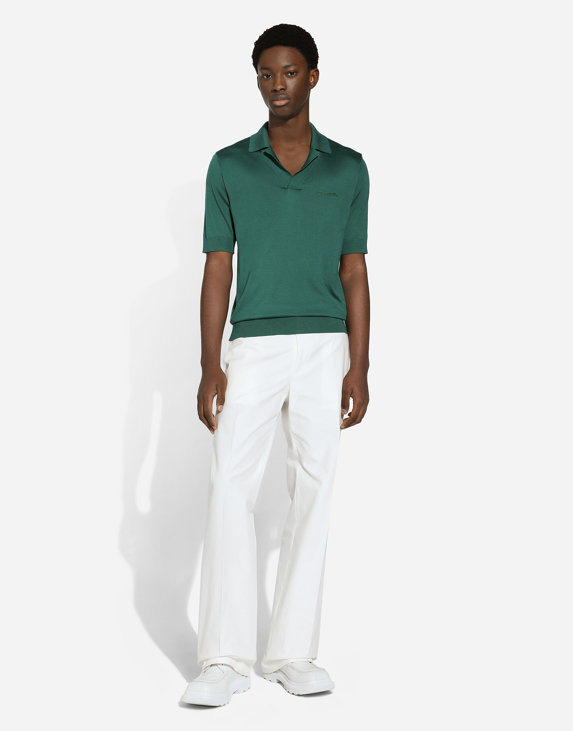 Silk polo-shirt with Dolce&Gabbana embroidery in Green for Men |  Dolce&Gabbana® US