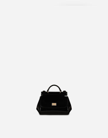 Dolce & Gabbana حقيبة سيسيلي صغيرة من جلد لامع أسود EB0003AB000