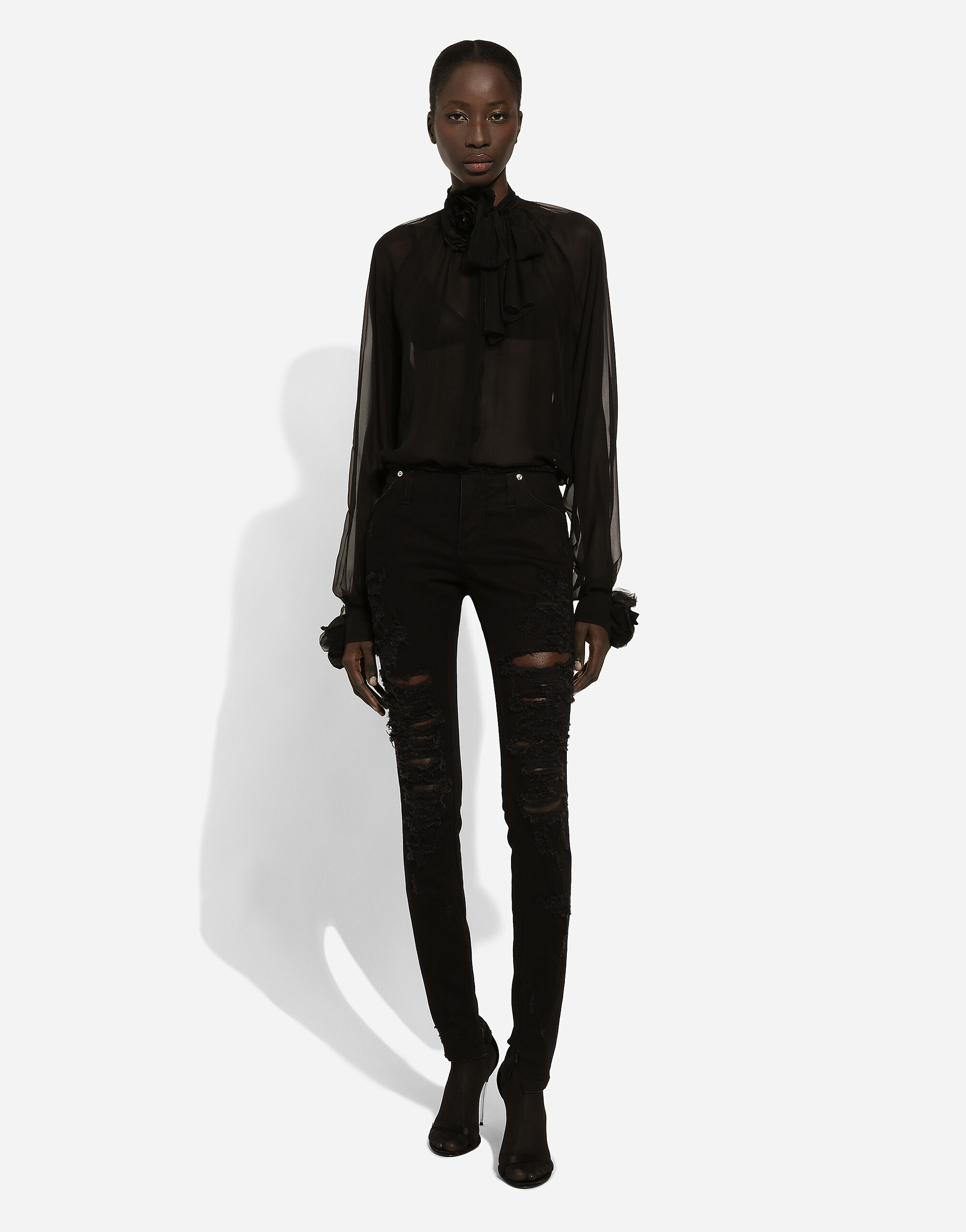 Chiffon pussy-bow shirt in Black for Women | Dolce&Gabbana® US