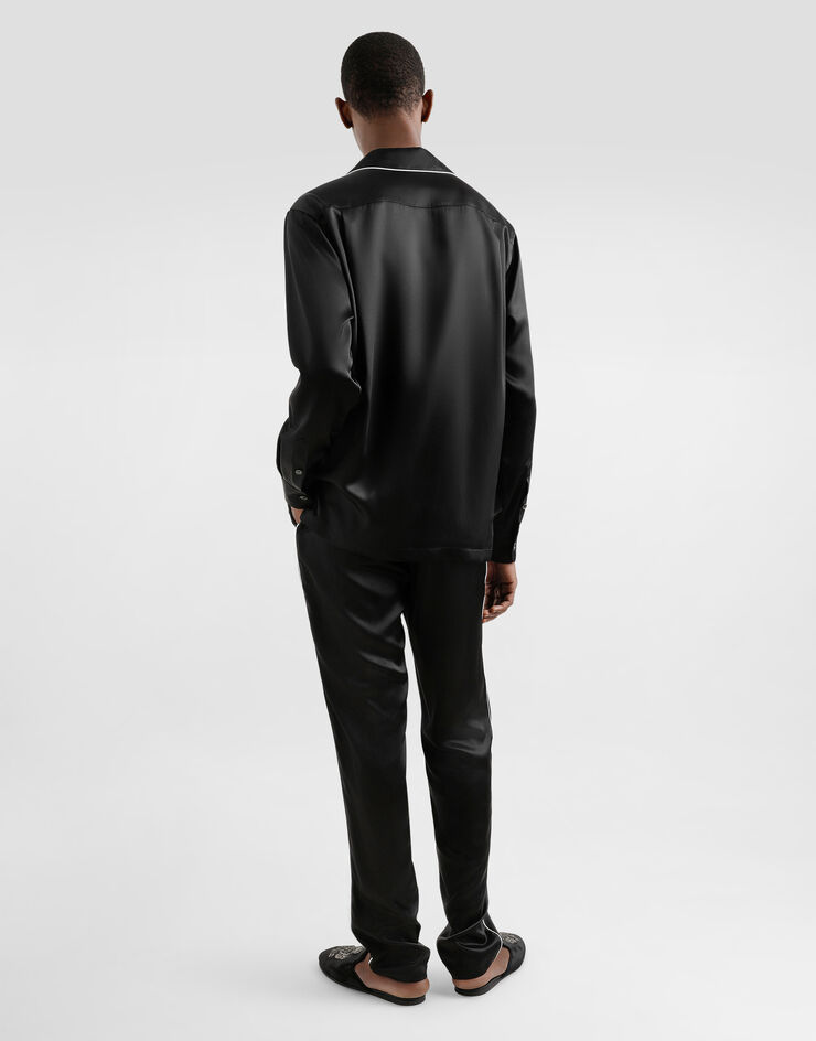 Dolce & Gabbana Silk vanity shirt with logo embroidery Black G5IF1ZFU1AU