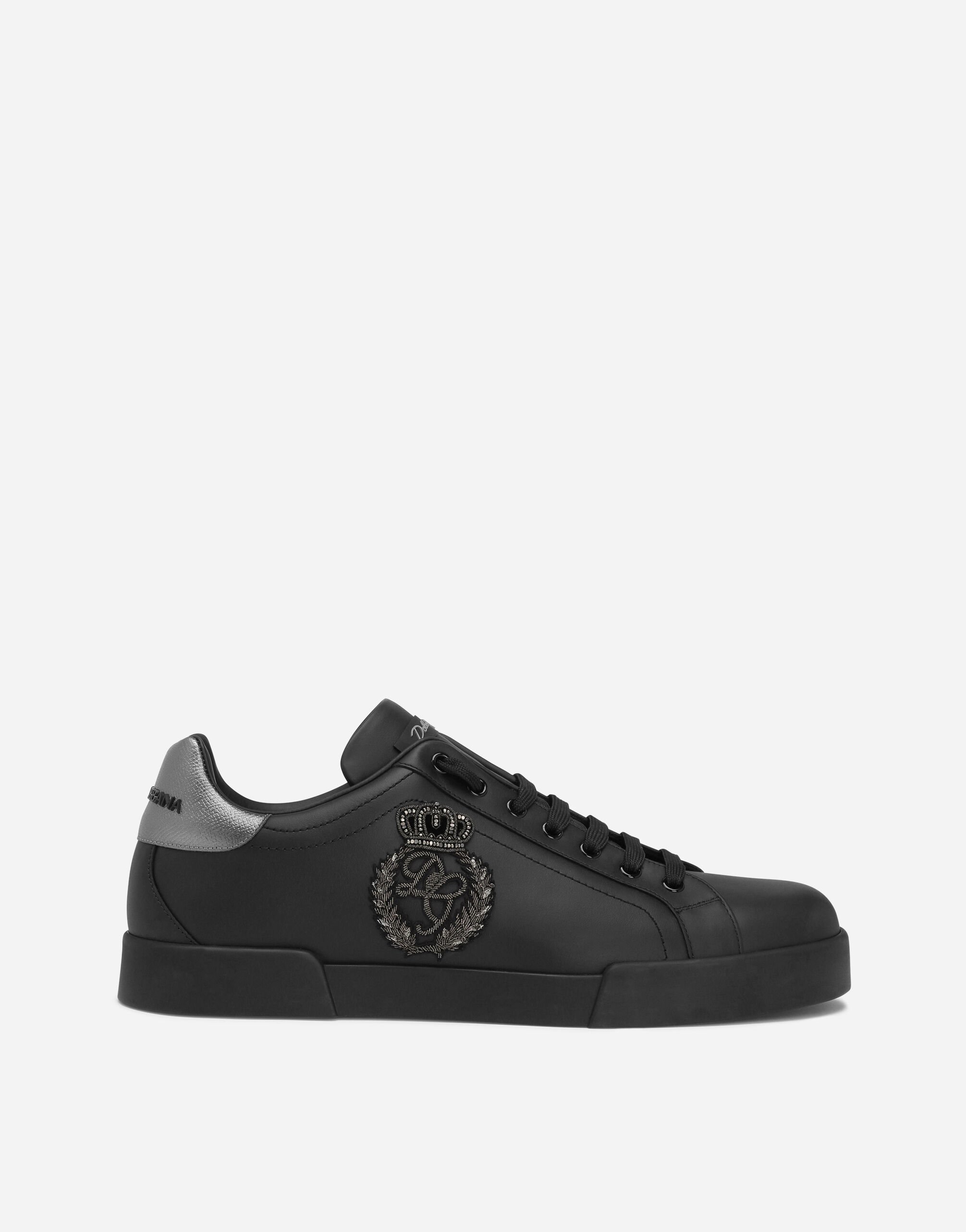 Dolce & Gabbana Sneaker Portofino aus Kalbsnappaleder mit Kronen-Patch Schwarz G8PT1TG7F2I
