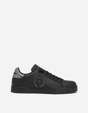 Dolce&Gabbana Sneaker Portofino aus Kalbsnappaleder mit Kronen-Patch Schwarz GY6IETFUFJR