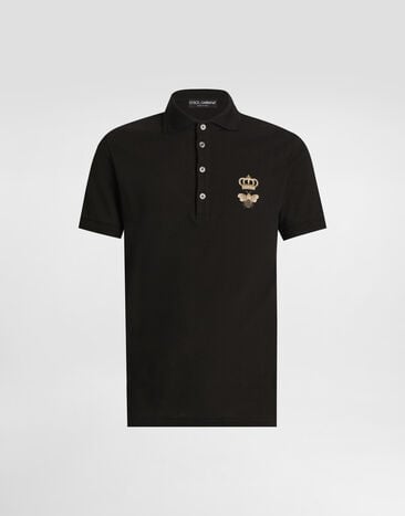 Dolce & Gabbana Cotton piqué polo-shirt with embroidery black G8LZ1ZG7WUR