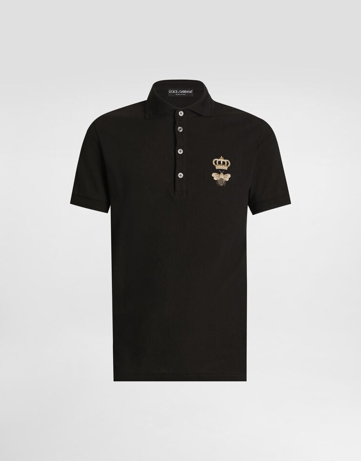 Dolce & Gabbana Polo en piqué de coton à broderie Noir G8LZ1ZG7WUR
