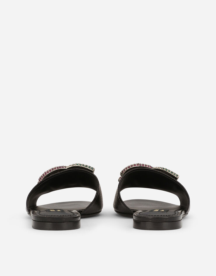 Dolce & Gabbana Iguana-print calfskin slides with rhinestone-detailed DG logo Black CQ0455B5956