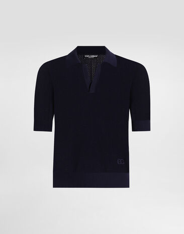 Dolce & Gabbana Micro-pattern cotton polo shirt Blue GXZ73ZJBCGW