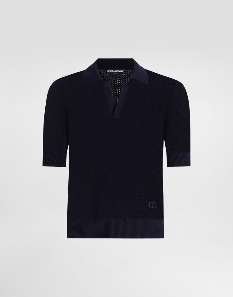Dolce & Gabbana Micro-pattern cotton polo shirt Blue GXZ73ZJBCGW